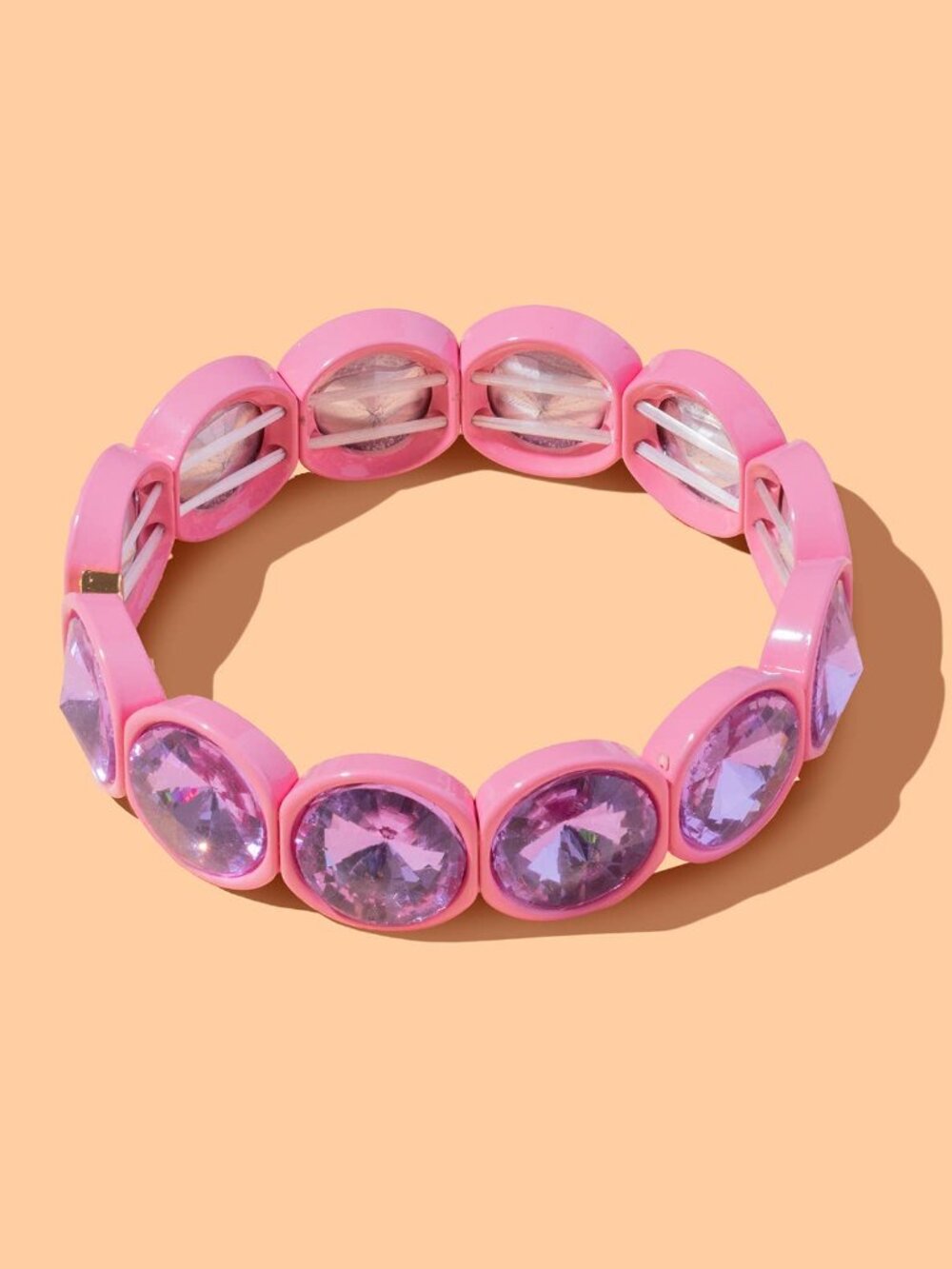 Elise Light Pink Enamel Stretch Bracelet Large Stones